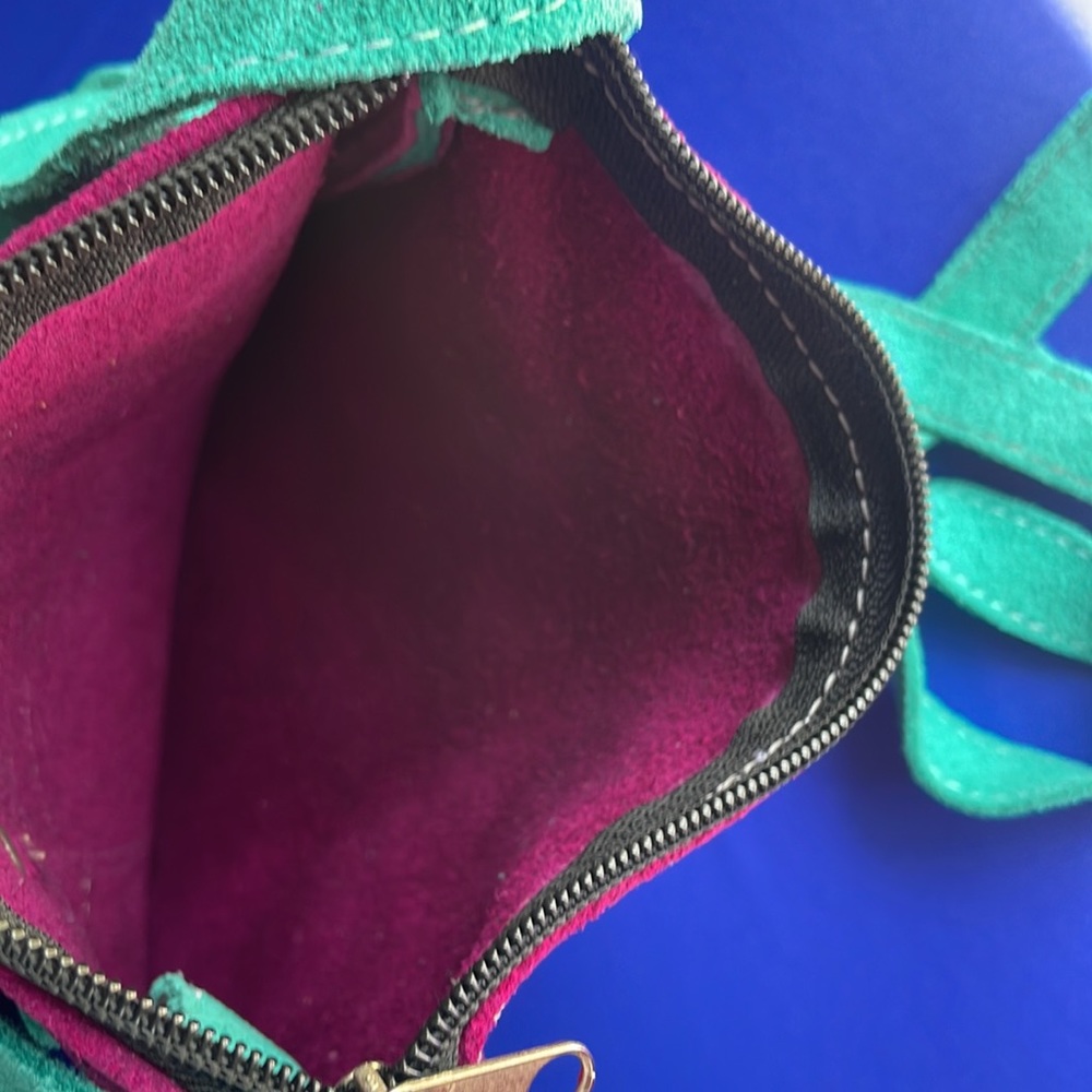 Handmade Suede Bag with Flower Detail - Picture 7 of 8